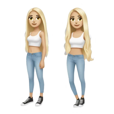 White Blonde girl with long hairs wearing long sleeves crop top and bare midroff ful size wearing shoes sticker