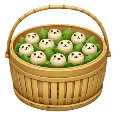 A bamboo steamer basket filled with tiny dumplings. sticker