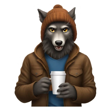 nice werewolf with a beanie drinking a coffee to go  sticker