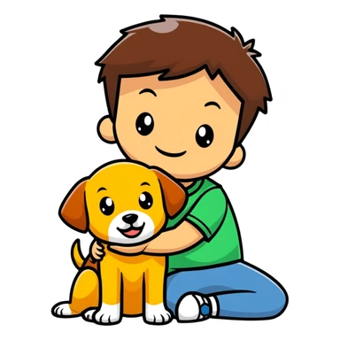 smiling boy with dog sticker