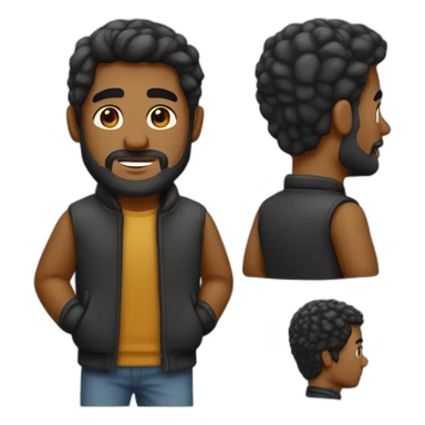 Hombre meztizo sin cabellos y con barba negra y con ropa negra sticker