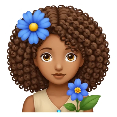 Qro uma moça morena de cabelo cacheado com uma flor azul no cabelo sticker