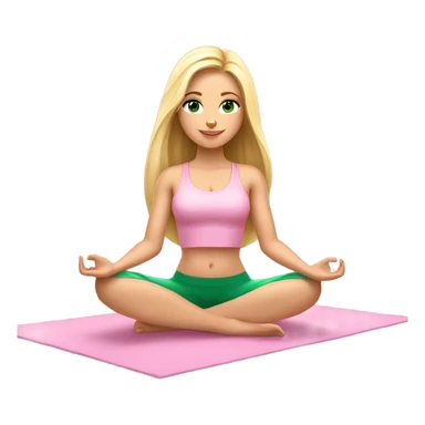 blonde long hair and green eyes yoga beautiful girl in light pink pink pink clothes sitting on a yoga mat sticker