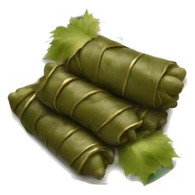 Stuffed grape leaves that are coocked and in a plate with gold stripes sticker