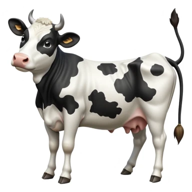 cinematic-[black and white cow]-realistic-full-body-standing-emoji,-tail-flicking-lazily,-head-tilted-dramatically,-sleek-[black and white]-coat,-simplified-yet-realistic-focused-features,-highly-detailed,-glowing-with-an-almost-sarcastic-glow sticker