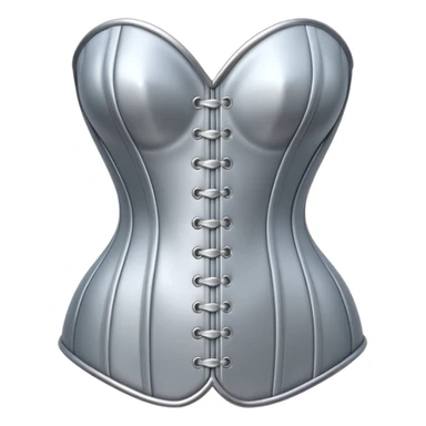 A luxury corset emoji made of silver chrome, smooth metallic curves, minimal fashion silhouette, glossy reflections, sensual high-end aesthetic, iOS emoji style, centered, clean white background sticker