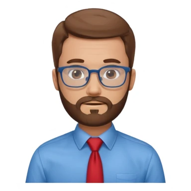 white-man-businessman-with-beard, brown hair, glasses, blue shirt, red tie sticker
