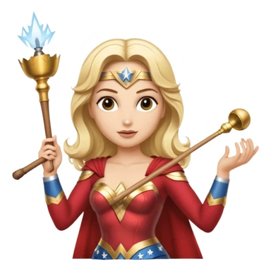 Blonde Wonder Woman holding white orchestra conductor’s baton and bell sticker