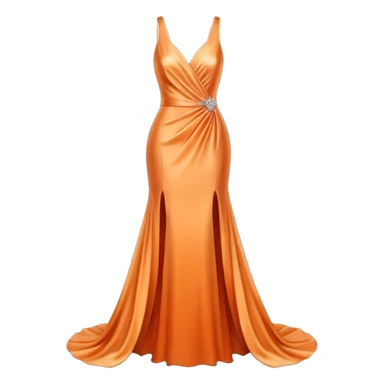 realistic isolated long slim pastel orange formal party satin dress with gradient shiny sparkling dark orange sticker