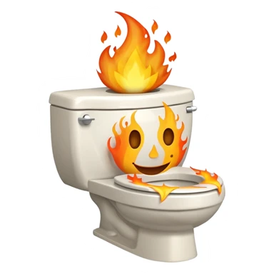 A smiling toilet with fire coming from its bowl sticker