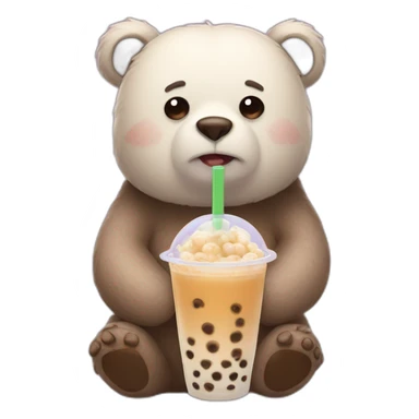 sad bear holding boba milktea sticker