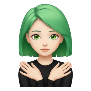 woman with green eyes and green hair putting her pis on her shoulders (pose) sticker