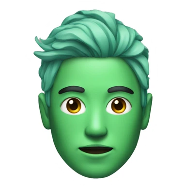Head of Asian male cyborg with long green hair sticker