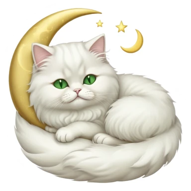 White Persian cat with green eyes sleeping on crescent moon  sticker