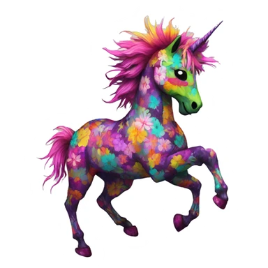 Trippy patchwork Zombie Pegasus unicorn psychedelic flowers floral groovy art neon rave raving sticker