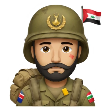 A very tired and sad, swarthy Iraqi soldier with a beard, an Iraqi flag on his helmet, a sad expression and bags under his eyes sticker