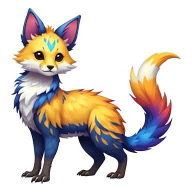 Epic Feral Rare Fantasy shiny cool fluffy Vernid-Trico-species-hybrid-animal by LiLaiRa, random markings, tufted tail, tufted ears, full body sticker