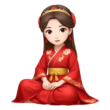 Beautiful girl wearing red Hanfu wedding dress sitting sticker