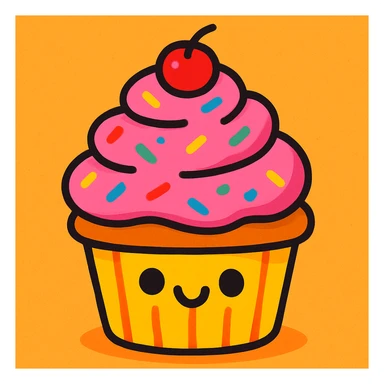 cupcake with pink icing, vibrant and cute sticker
