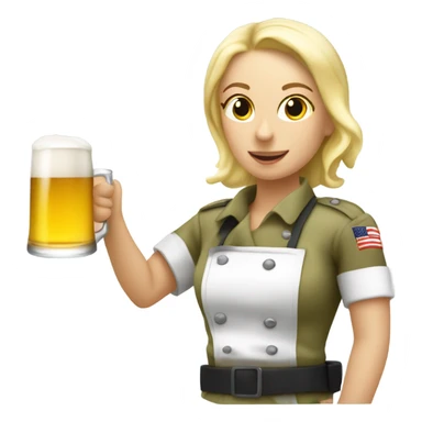 Blonde paratrooper saving a blonde female chef holding a beer sticker