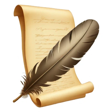 a feather quill and an open SCROLL sticker