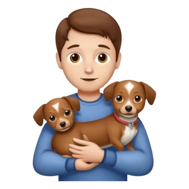 Man with brown hair and white skin carrying a chiweenie sticker