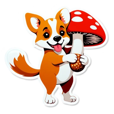 Dog holding a mushroom sticker
