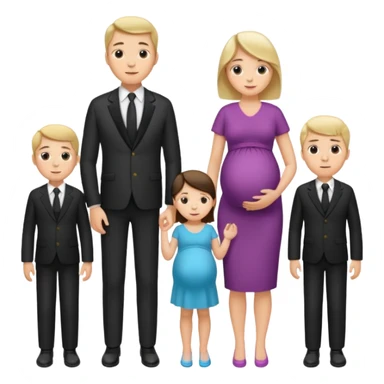 I want a couple. The wife is pregnant. Both the husband hand wife family are stand behind them. No kids sticker