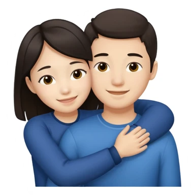Asian girl hugging white brunette boy sticker