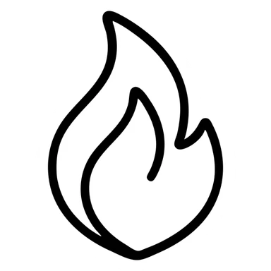 abstract flame shape, bold black outline, geometric style sticker