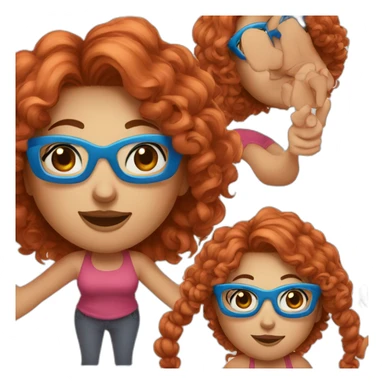 a curvy girl with curly red hair and blue glasses winking sticker