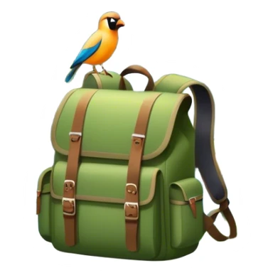 Icon for Ecotourism: lightweight hiking backpack and a scenic landscape with lush green forests, a waterfall, and wildlife, such as birds or animals in background. Transparent background. sticker
