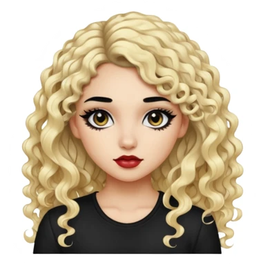 split dye leftside blonde rightside black hair, baddie, pretty makeup, black eyeliner, long curly hair sticker