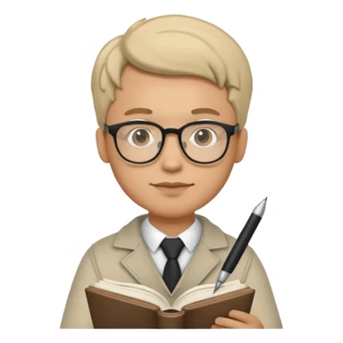 man hold a pen in hand write in book , wearing glasses sticker