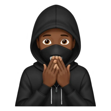 fait un homme avec une cagoule noir qui couvre sa tête, ses mains doivent être sur sa bouche comme si il se la cachait  sticker