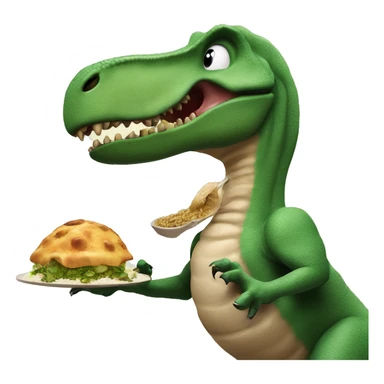 A dinosaur eating Raman￼ sticker