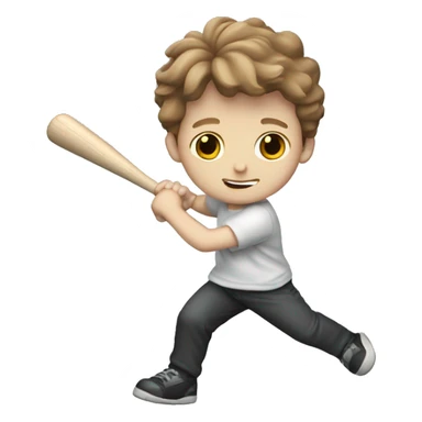 White boy with brown hair swinging bat  sticker