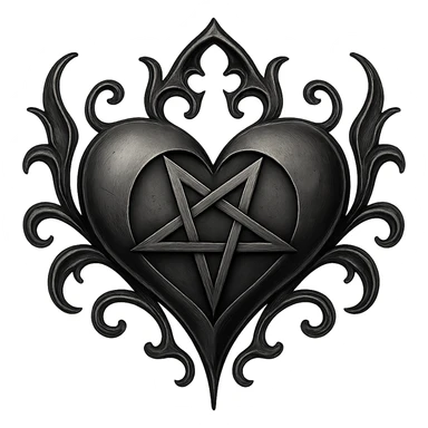 gothic heart with a pentagram, remove background sticker