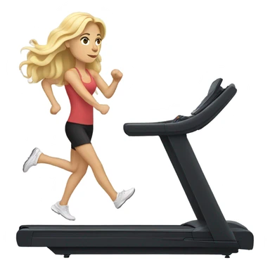 White woman, long hair, blonde hair, wavy hair, treadmill sticker