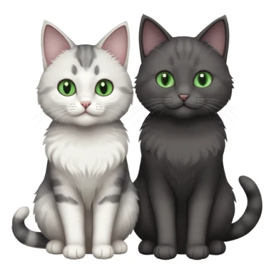 2 different coloured small cats including one dark grey and white cat and one completely solid dark grey cat with green eyes and only white paws sticker