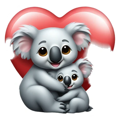  Realistic Mama koala hugging baby koala both smiling, red heart on top sticker