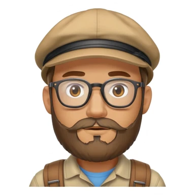 Adventurer with glasses, a beard and tan colored cap sticker