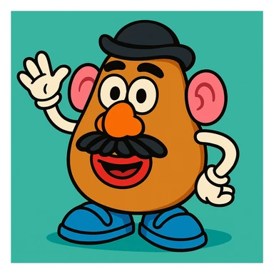 colorful cartoon style potato head toy with removable features, inspired by Toy Story sticker