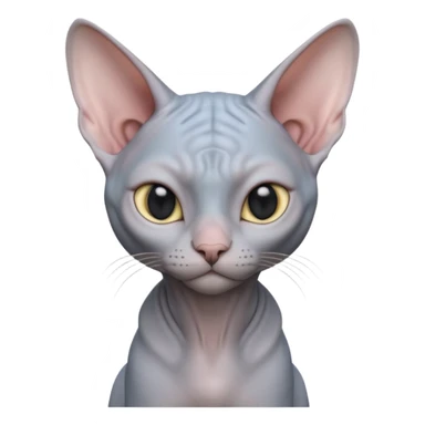 A 3D cartoon silver-gray Sphynx cat with smooth skin, gentle expression, elegant pastel lighting, cinematic Memoji rendering. full body or half body. sticker