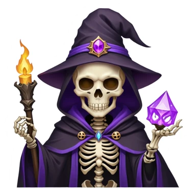 dark mage skeleton lich with black robes and purple magic sticker