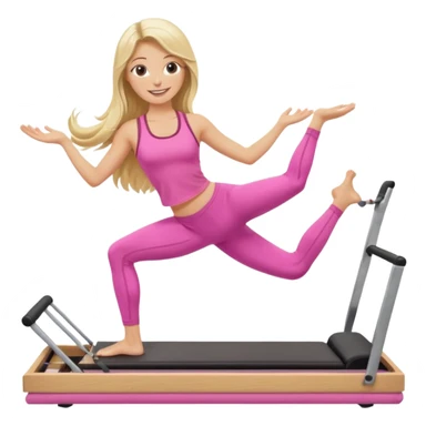 long haired blonde pilates instructor teaching reformer in pink set sticker