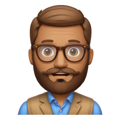 create a emoji man with beard, and glasses wooded color, sunkissed skin color sticker