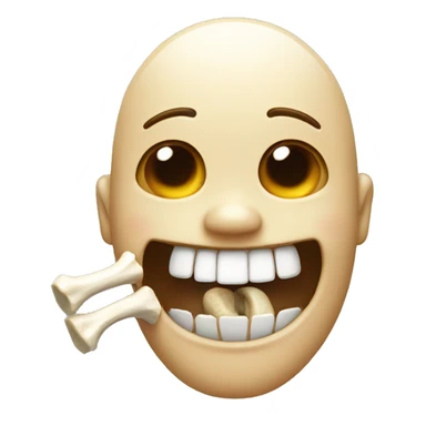 Emoji smiling with a bone in the mouth sticker