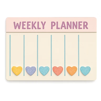 soft pastel kawaii weekly planner box with pastel heart icons sticker