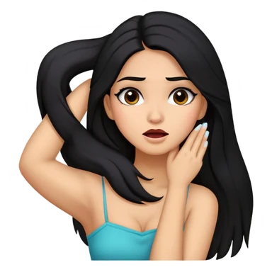 latina girl with makeup and long black hair having her arms crossed holding her neck freaking out sticker